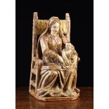 A 17th/Early 18th Century Italian Polychromed & Giltwood Carving of Enthroned Madonna & Child;