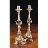 A Pair of Small 19th Century Carved Baroque Style Giltwood Candlesticks.