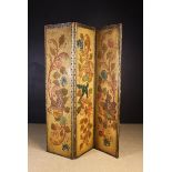 A 19th Century Three-fold Leather Screen hand-painted with scrolls of vine,