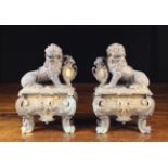 A Pair of 19th Century Gilded Cast Bronze Chenets surmounted by heraldic lions sejant;