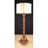A Tall 18th Century Turned Walnut Pricket Stand converted to a Standard Lamp.