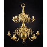 A 19th Century Dutch Brass Twelve Branch Chandelier in the 18th century style.