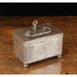 A Small Late 16th/Early 17th Century Nuremberg Engraved Steel Casket of rectangular form on bun