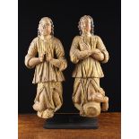 A Pair of Delightful Early 18th Century Carved & Polychromed Wooden Acolyte Angels depicted with