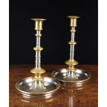 A Pair of French 19th Century Turned Steel & Copper Candlesticks.