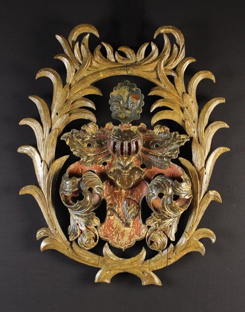 A Carved & Polychromed Pine Armorial, 17th/Early 18th Century.