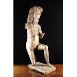 An Unusual 18th Century Spanish Processional Wood Sculpture of a kneeling angel with shoulder