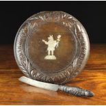 An Unusual Lacquered Antique Bread Board & Knife [similar to one at the Antique Breadboard Museum,