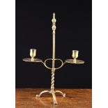 An 18th Century Brass Twin-Branch Height-Adjustable Table Candle-Stand.