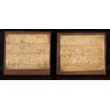 A Pair of Carved Bone Panels depicting mythical allegories, 3½" x 4¼" (9 cm x 11 cm),