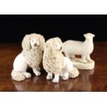 A Pair of Charming 19th Century Staffordshire Seated Poodles with granular manes,