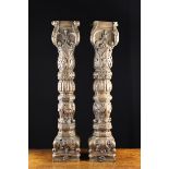 Pair of Early 16th Century Oak Pilaster Columns elaborately carved with facetted & knopped tiers of