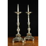 A Pair of Silvered Bronze Pricket Candlesticks.