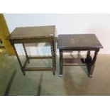 A barley twist oak side table and a side table with a book trough, book trough needs restoration -