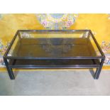 A large black Pierre Vandel 1970s table with two tiers 125cm W x 43cm H x 75cm D - chip to top