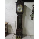 An early 1900s mahogany chiming 8 day long case clock, chiming on five pipes, with presentation