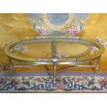 Oval brass and glass coffee table circa 1960 - 44cm H x 114cm x 51cm