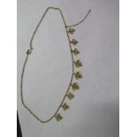 A 15ct yellow gold leaf necklace, 41cm long, approx 7 grams, set with small pearls, generally