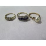 Three 9ct yellow gold rings, sizes I, O, P - total weight approx 7.6 grams, general usage to all