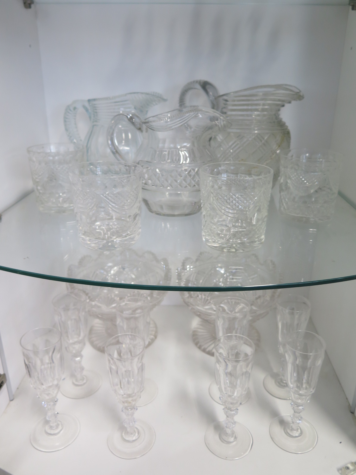 A selection of 19th Century and later glass wear, including a pair of decanters, three jugs, a - Image 5 of 7