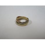 A 9ct tri gold Russian type wedding ring, approx 5.5 grams, size U/V with surface wear throughout