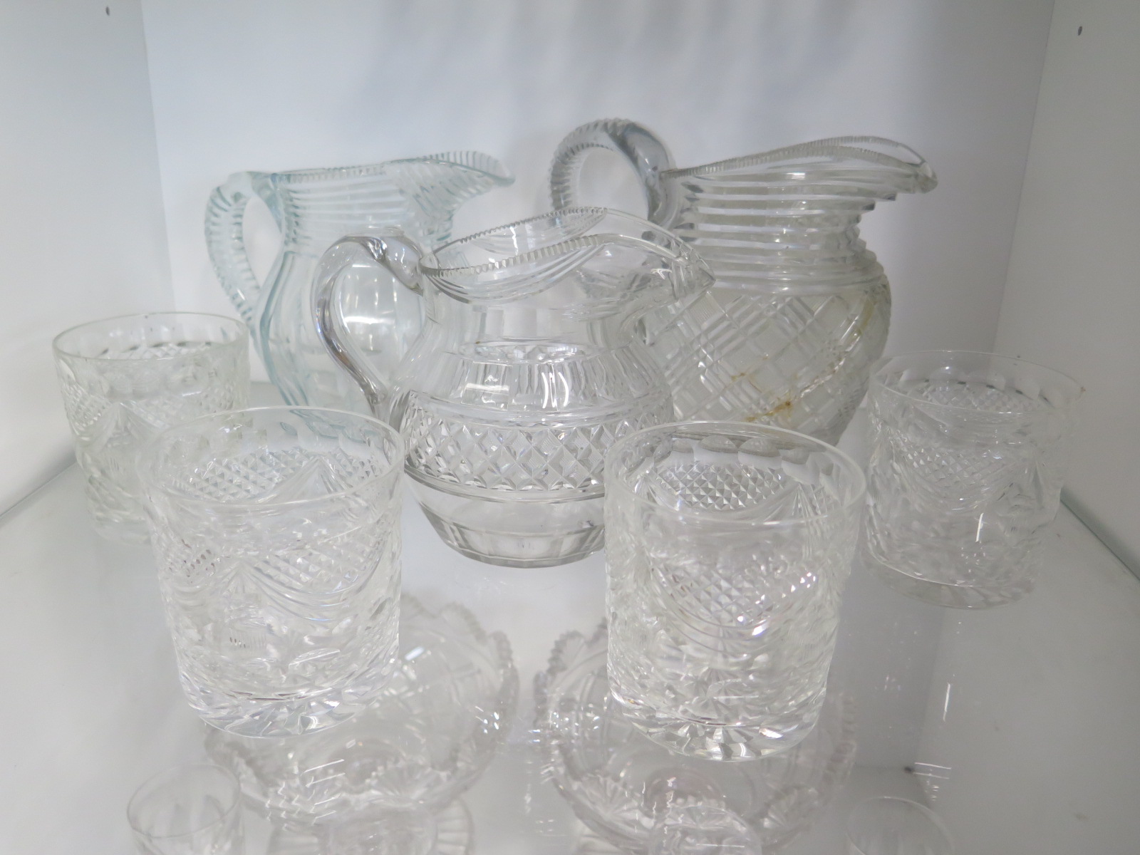 A selection of 19th Century and later glass wear, including a pair of decanters, three jugs, a - Image 6 of 7