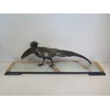 A 1930's Art Deco Golden pheasant metal figurine with onyx base, overall approx 57cm W, 19cm H, 12cm