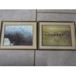 Two colour prints of WWII aircraft, painted by Coulson, a Spitfire and a Lancaster bomber, approx