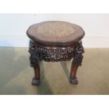 An Oriental marble top carved mahogany jardiniere stand, with good colour in good condition, H39cm x