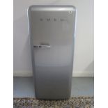 A classic Smeg FAB 28x3 fridge, in grey with ice box, 145cm H, 60cm W x 66 deep, in working order,