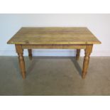 A Victorian style pine kitchen table, 77cm H x 142cm x 90cm