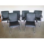 A set of six leatherette and chrome stacking cantilever boardroom chairs, all in good condition -