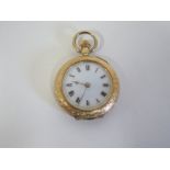 A 14ct ladys gold fob watch, with Roman numeral dial, approx 21.9 grams, overall, cosmetically in