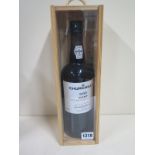 A bottle of Churchills 1998 Port, with box