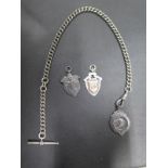 A silver Albert watch chain with three silver chains 35cm long - total weight approx 1.8 troy oz