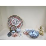 A collection of Chinese and Japanese items, 18th - 20th Century, restoration to large dish and