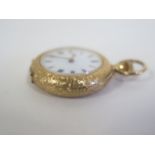 A 19th Century yellow metal pocket watch with Roman numeral dial, approx 34 grams overall,