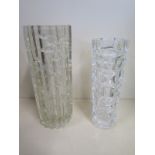 Two 1960s clear glass vases, tallest approx 24cm H, in very good condition with some areas of wear