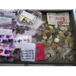 A collection of assorted coinage and two Isle of Man bank notes, please see images for vendors