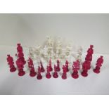 A Chinese export Cantonese ivory figural chess set, circa 1860 - one side stained red, the other