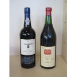 A 1964 bottle of I E C Wine Society Morgon and Bottle of 1995 Warre's late bottled vintage port,