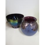 A contemporary design glass vase with golden and cobalt blue colouring, approx 16cm H, together with