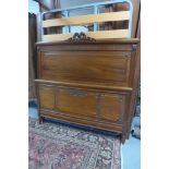 A continental walnut double bed, 154cm W - headboard 153cm H, with a modern slatted base