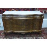 A burr walnut marble top four drawer chest - 92cm H x 143cm x 55cm - matching previous lot