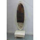 A white painted cheval mirror 174cm H x 51cm W