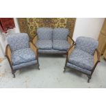 An upholstered bergere three piece suite - settee is 121cm W x 80cm H x 70cm D