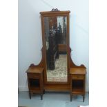 A continental mahogany dressing mirror with side cabinet 181 cm H x 121cm W