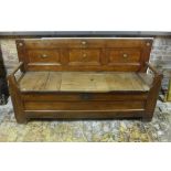 An antique French elm settle with storage - 100cm H x 175cm x 51cm