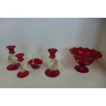 Five pieces of Murano/Venetian ruby and gilt glassware, tallest piece approx 17cm - the small