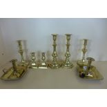 Two Georgian chamber sticks and and three pairs of 19th century candlesticks - in good condition